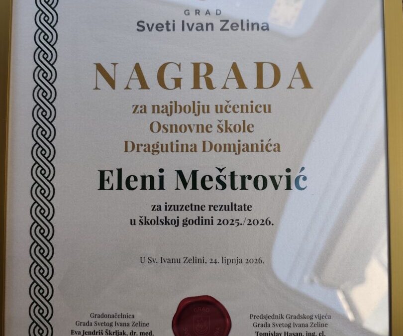 ELENA MEŠTROVIĆ – NAJBOLJA UČENICA OŠ DRAGUTINA DOMJANIĆA